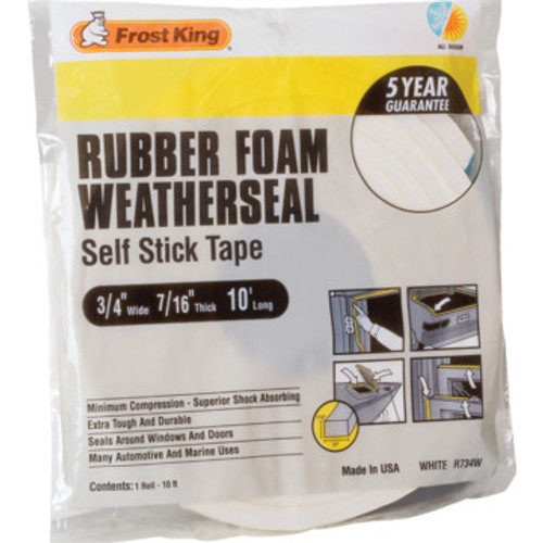 3/8"W x 5/16"H x 10'L Sponge Rubber Foam Tape White