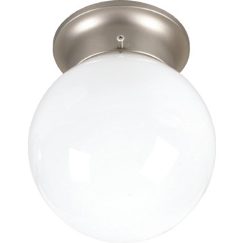 1 Light Flush Mount Fixture Brushed Nickel Opal Glass 6"