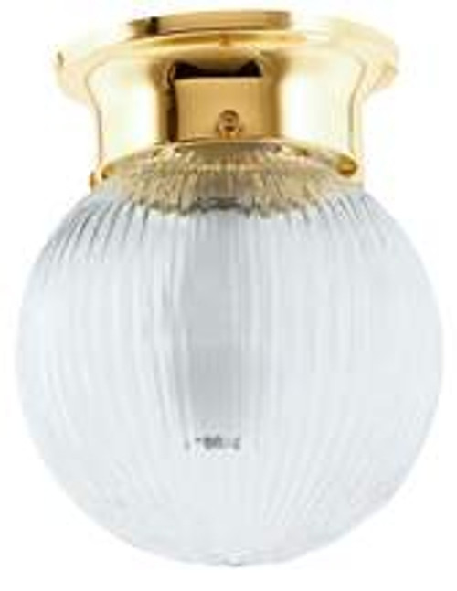 1 Light Flush Mount Fixture Polished Brass Clear Prismatic Glass 6"