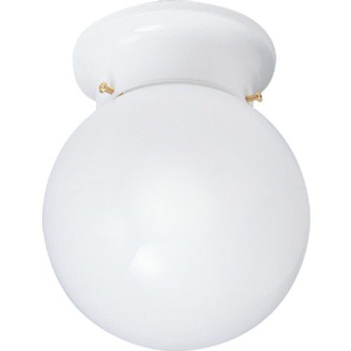 1 Light Flush Mount Fixture White Opal Glass 6"