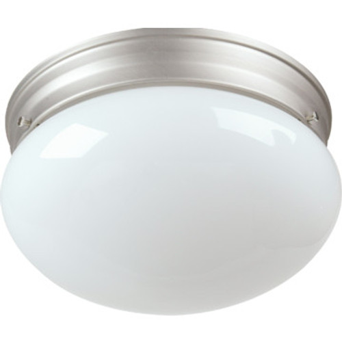 2 Light Flush Mount Fixture Brushed Nickel White Glass 8"