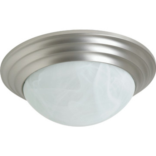 2 Light Flush Mount Fixture Satin Nickel Alabaster-Style Glass 12"