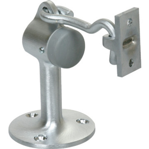 Cast Brass Floor Mounted Door Stop And Holder 3" Satin Chrome