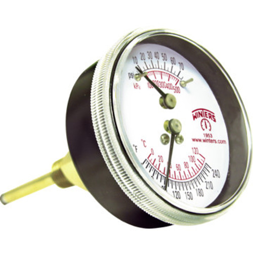 Winters 2-1/2" Dial Tridicator 0-75 PSI 30-240F With Center Back Mount Winters 2-1/2" Dial Tridicator 0-75 PSI 30-240F With Center Back Mount