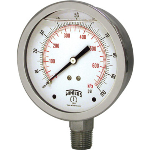 Winters 2-1/2" Glycerin Filled Dial 0-100 PSI Pressure Gauge Bottom Mount Winters 2-1/2" Glycerin Filled Dial 0-100 PSI Pressure Gauge Bottom Mount
