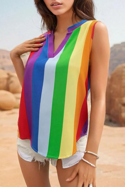 Color Block Notched Sleeveless Top