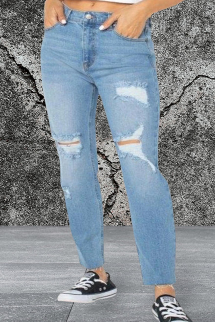 Junior high rise stretch ripped denim jeans