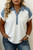 Plus Size Contrast Denim Patchwork Cuffed Sleeve Polo Top