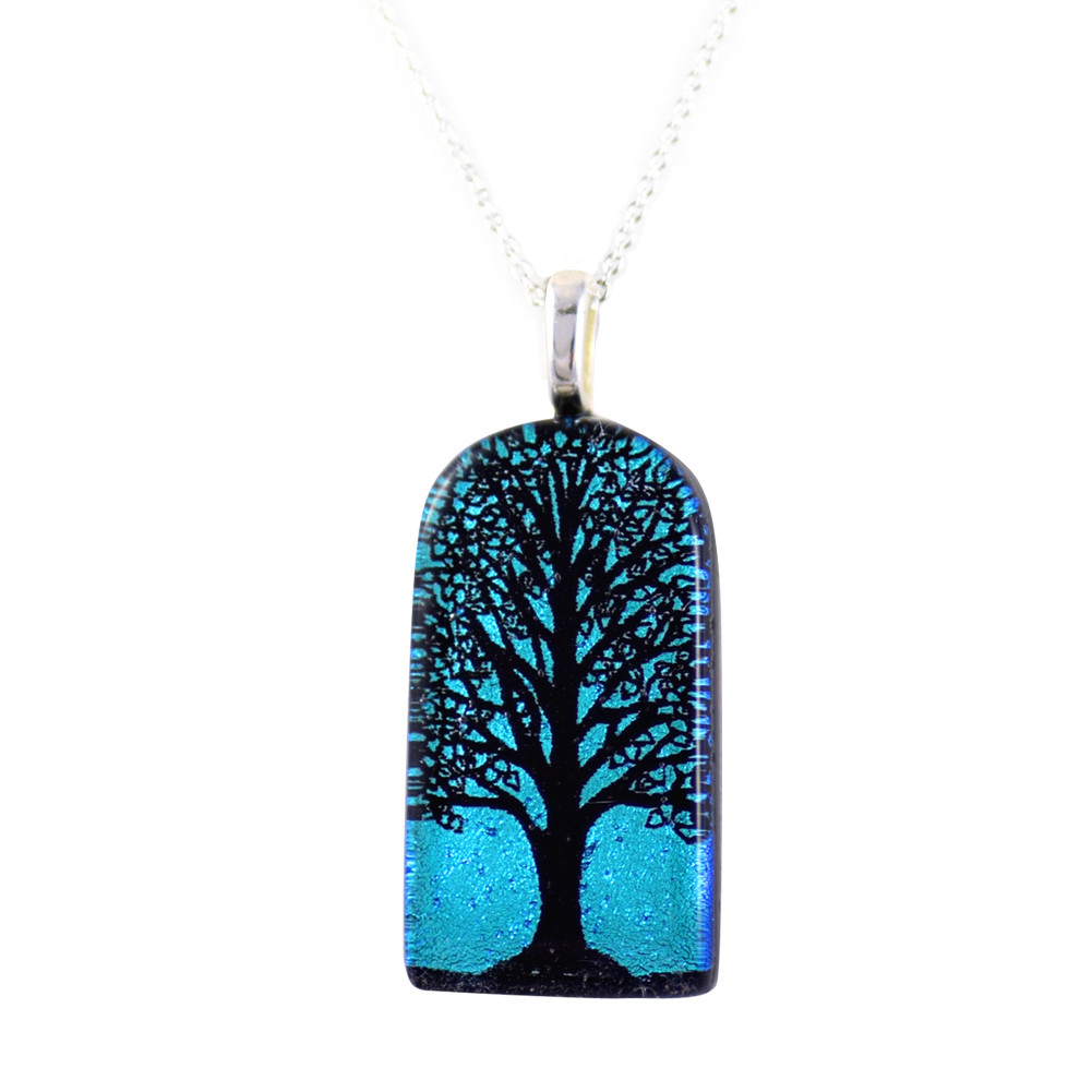 Dichroic Glass Pendant Dichroic Jewelry Fused Glass Jewelry Etched Tree Fused Glass Pendant Dichroic Necklace