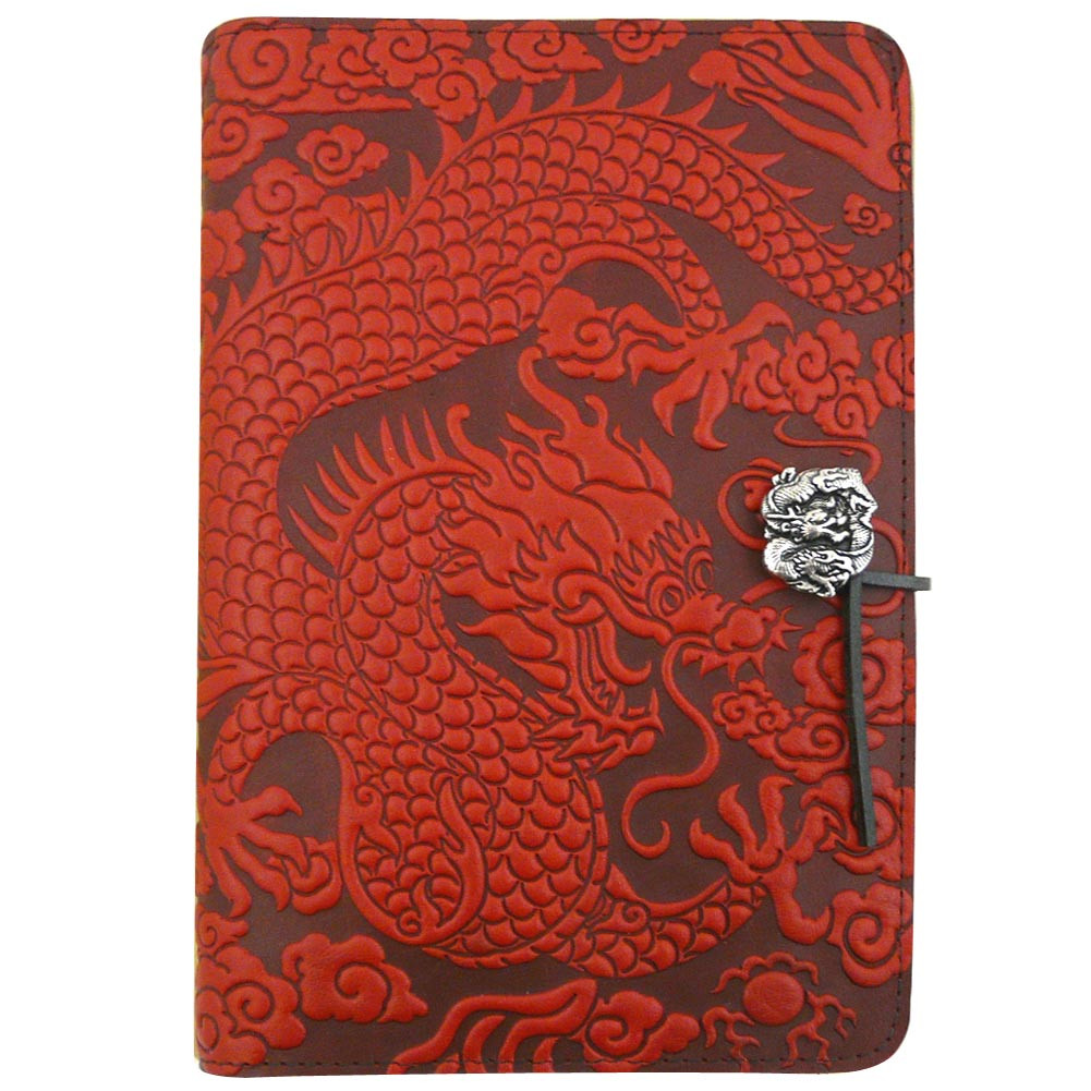 Chinese Dragon Refillable Embossed Leather Journal in Radiant Red