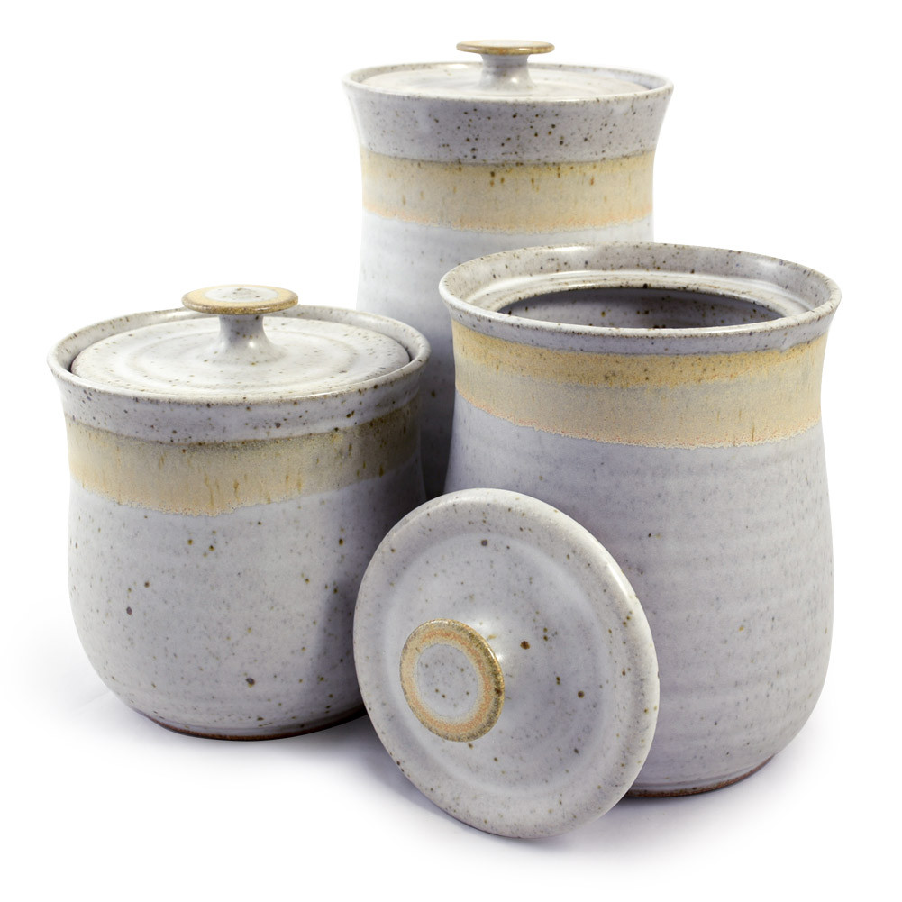 Simply Modern Pottery Collection 3Piece Canister Set in Vanilla Wisp