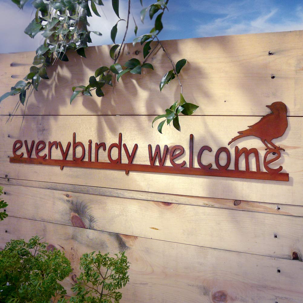 Everybirdy Welcome Rusty Garden Sign