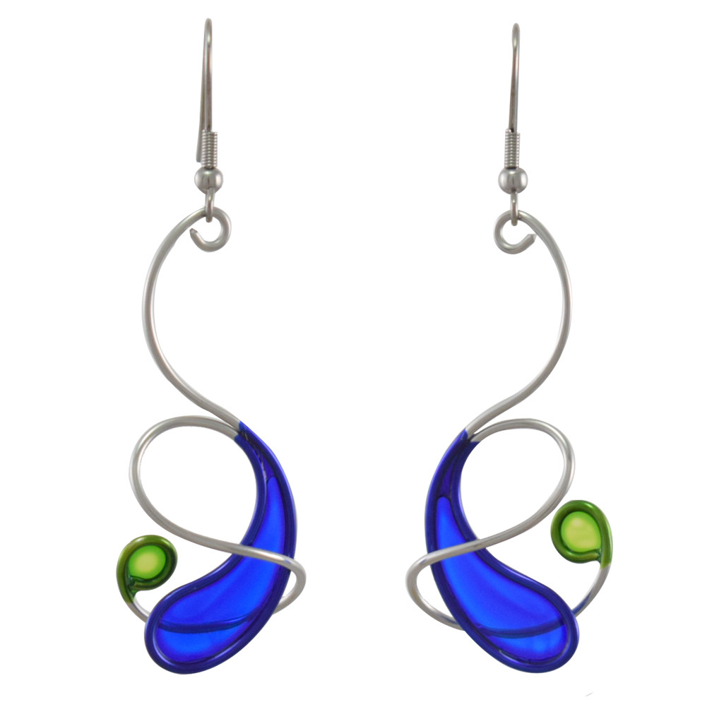 Kinetic Sculpture Inspired Earrings: Cobalt Blue Orbit