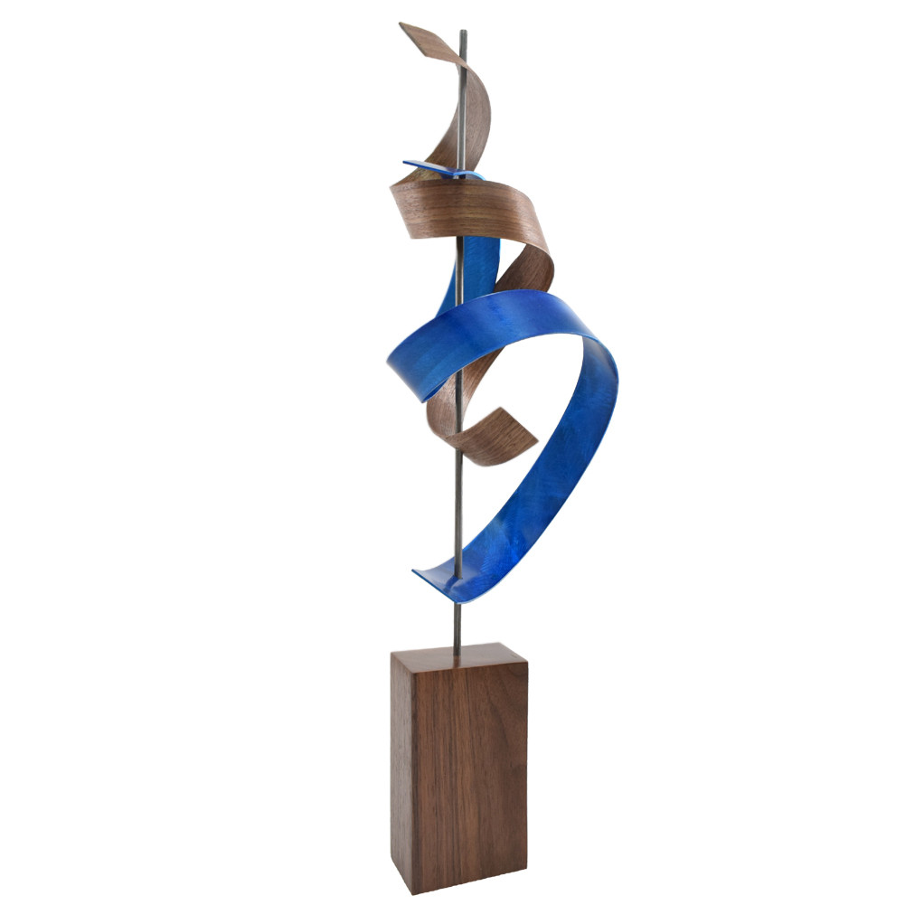 Bent Wood and Aluminum 'Blue Waltz' Tabletop Sculpture