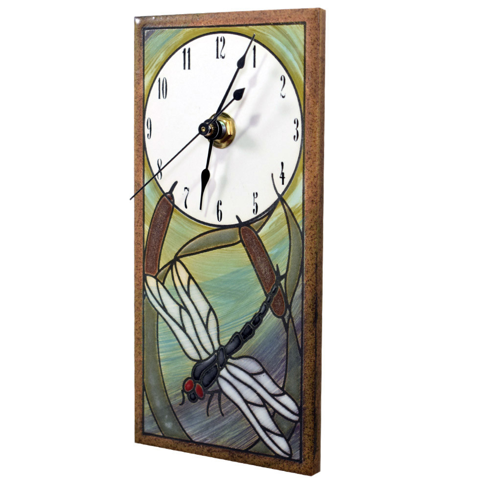Mini Ceramic Wall Clock Dragonfly in Reeds