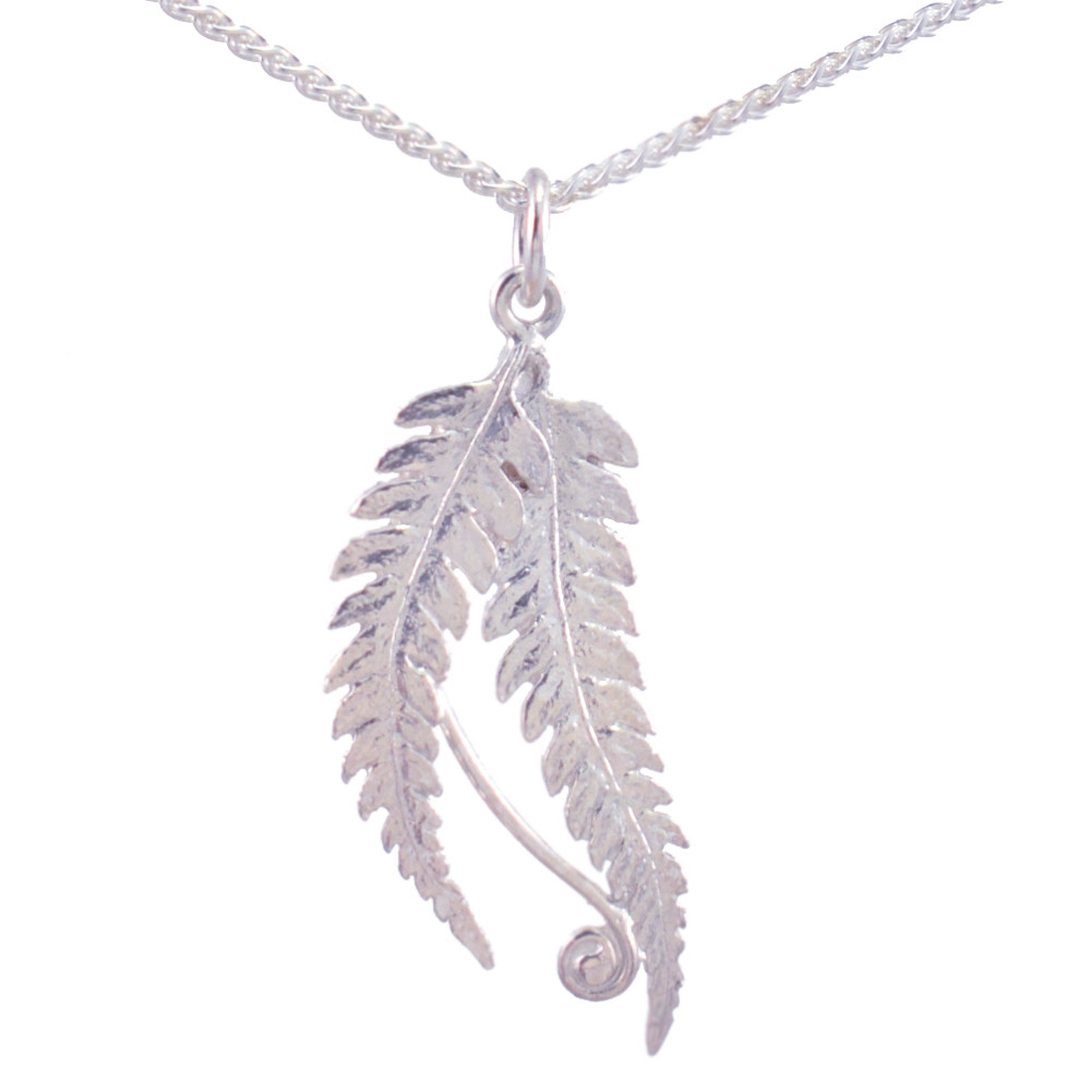 Double Fern Frond Sterling Silver Necklace with Spiga Chain