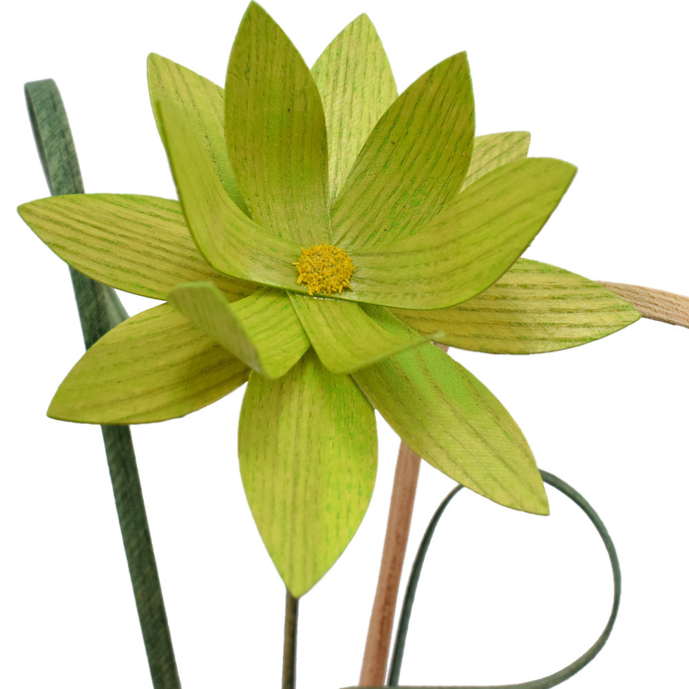 Contemporary Wood Lotus Flowers Arrangement with Walnut Vase Wood