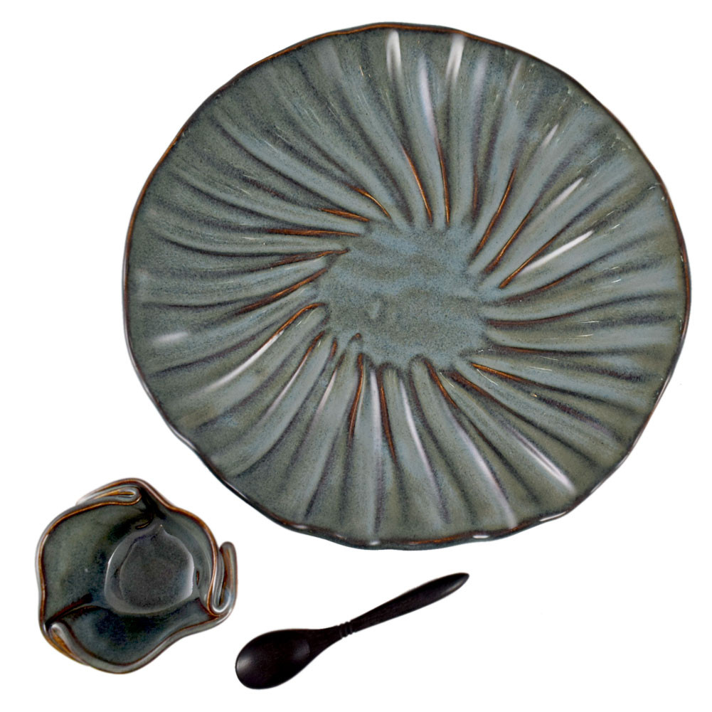 Hilborn Pottery Organic Ripple Serving Plate in Steel Blue