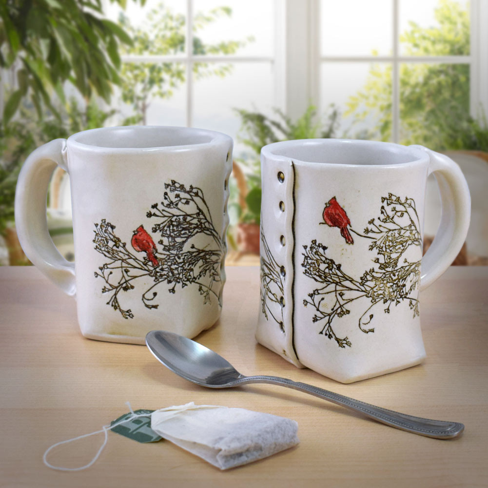 Slab-Built Stoneware Mug: Tranquil Cardinal Made in the USA