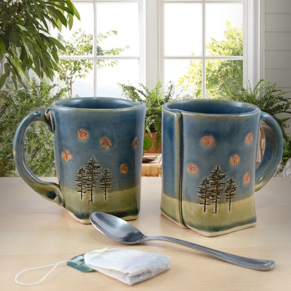 Slab-Built Stoneware Pottery Mug: Twilight Fireflies