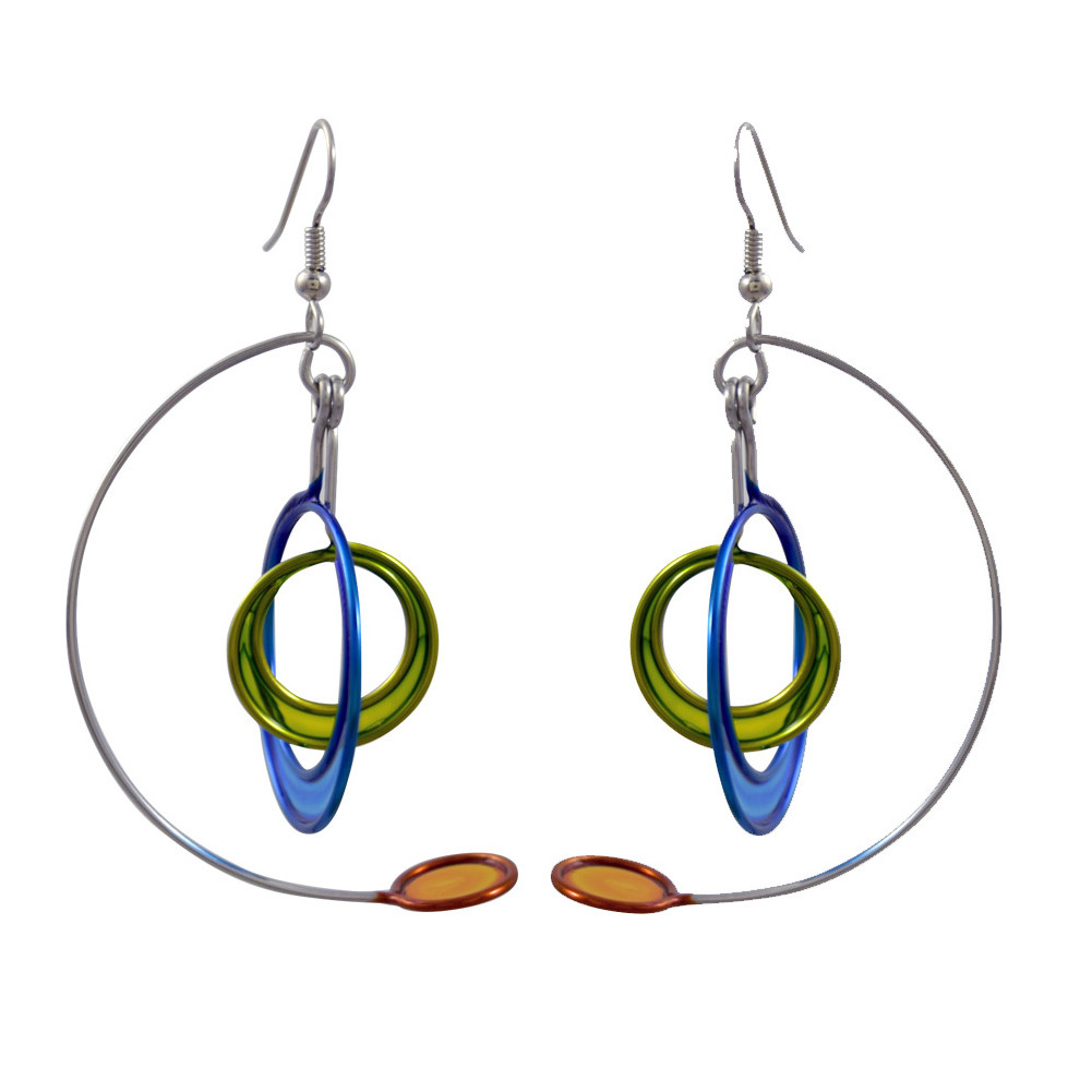 Kinetic Inspired Earrings: Multicolor Modernist Mobile