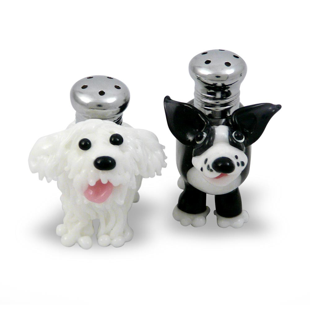 Salty and Peppa' Dogs Handblown Glass Salt + Pepper Shaker Set