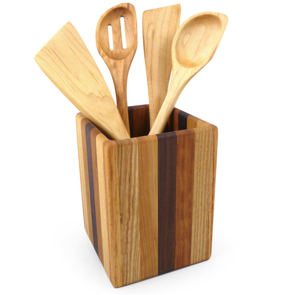 Wood Kitchen Utensil Holder Container Spoon Holder Wood Vase
