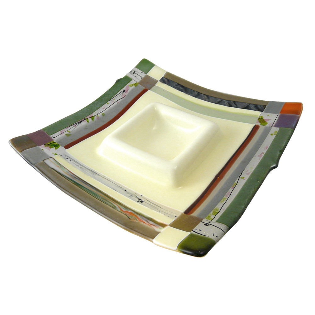 Earth-Tone Fused Glass Chip and Dip Platter