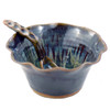 Fluted Stoneware Bowl with Spoon in Midnight Blue
