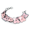 Pink Flowers Enamel and Sterling Silver Handmade Bracelet