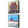 Red Black Aqua Blue Art Blocks with Crow Motif