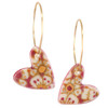 Calico Rose Ceramic Heart Hoop Earrings