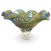 Hand-Blown Glass Fluted Pedestal Bowl - Peacock