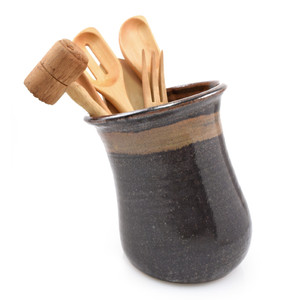 Tilted Stoneware Pottery Utensil Holder