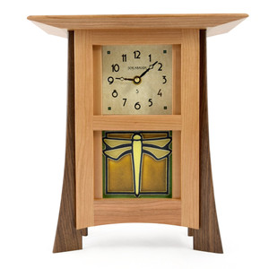 Contemporary Cherry Mantel Clock with Dragonfly Tile