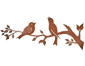 Songbirds on a Branch Rusty Metal Wall Hanging