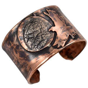 Rustic Raven and Moon Wide Copper Cuff