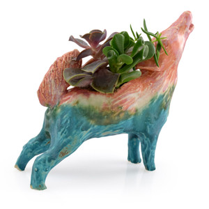 Ceramic Howling Coyote Succulent Planter