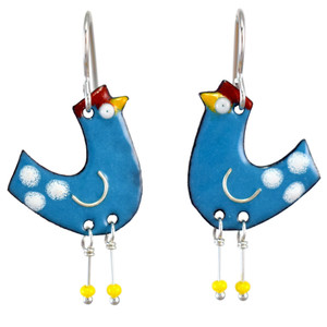 Whimsical Blue Hen Chicken Earrings Made in the USA