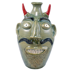 Southern Folk Pottery Green Devil Face Jug