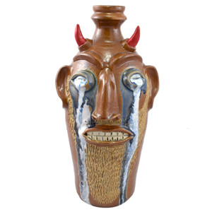 Southern Folk Pottery 14" Face Jug: Tall Crying Devil