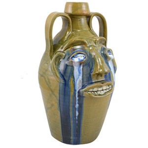 Southern Folk Pottery 13" Face Jug: Green Weeper