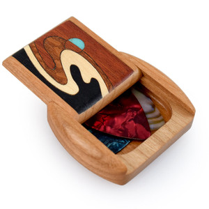 Cherry Wood Guitar Pick Caddy Box with Wave Inlay