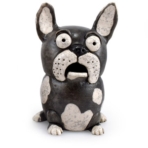 Whimsical French Bulldog Sculpted Pottery Sculpture