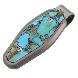 Titanium and Gemstone Money Clip: Arizona Blue/Green Turquoise