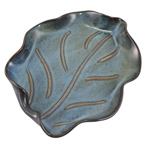Hilborn Pottery Curling Leaf Snack Plate in Steel Blue