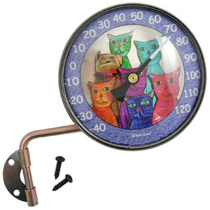 Copper Dial 4" Thermometer with Clowder of Cats Art