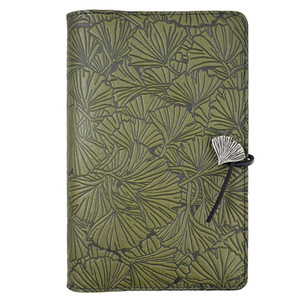 Embossed Leather Journal with Green Ginkgo Leaves