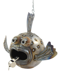 Metal Blowfish Hanging Garden Sculpture