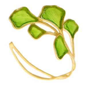 Artisan Glass & Gold Plate Green Ginkgo Leaf Cuff Bracelet